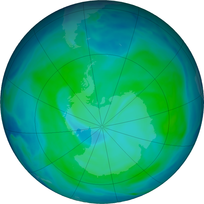 Antarctic ozone map for 07 January 2021